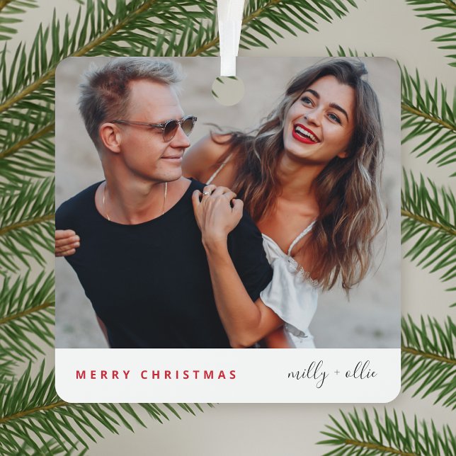 Ornement En Métal Noël élégant | Photo moderne en couple tendance (Minimalist ceramic photo ornament by Guava, perfect for couples and modern Christmas décor)