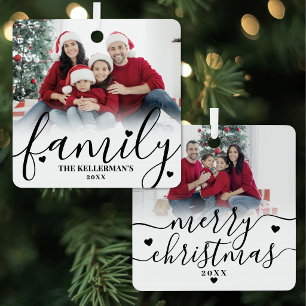 Ornement En Métal Noël familial double face personnalisé avec 2 phot
