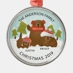 Ornement En Métal Noël Famille Personnalisée De 3 Ours Amusants