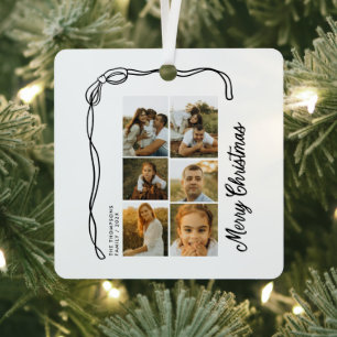 Ornement En Métal Noël joyeux à la famille avec un nœud 6 Photos