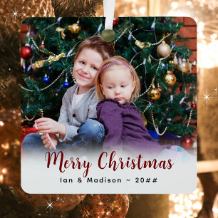 Ornement En Métal Noël moderne avec photo et texte de famille person