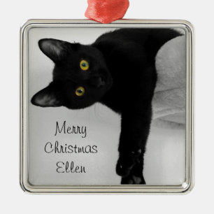 Ornement En Métal Noël personnalisé de chat noir