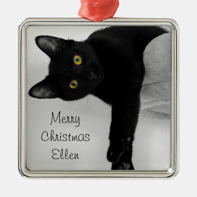 Ornement En Métal Noël personnalisé de chat noir (Devant)