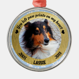 Ornement En Métal Noël Personnalisé De Chien Mémorial Bleu Et Or