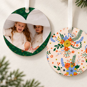 Ornement En Métal Noël personnalisé Photo de cœur Vert Botanique