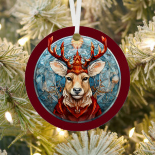 Ornement En Métal Noël pour papa Cerf Antlers Rouge Bleu