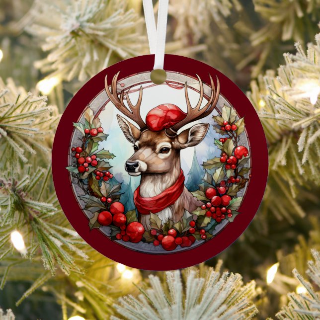 Ornement En Métal Noël pour papa Cerf Antlers Rouge Bleu (Insitu)