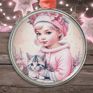 Ornement En Métal Noël vintage de la petite fille rose