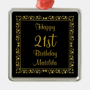 Ornement En Métal Noir et anniversaire floral d'or 21ème