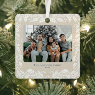 Ornement En Métal Nom de famille Couronne Année Photo de Noël Beige