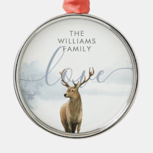 Ornement En Métal Nom de famille Love Winter Woodland Scene Stag
