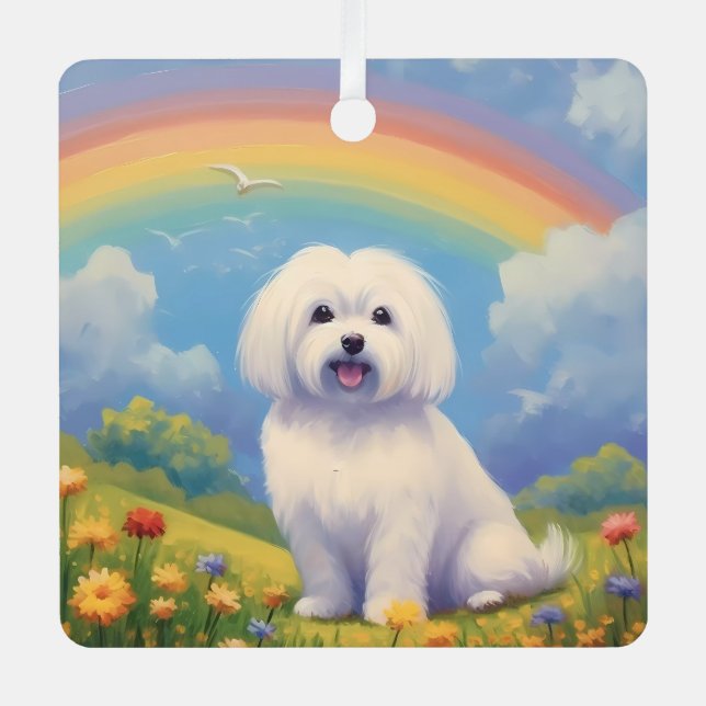 Ornement En Métal Nom du chien personnalisé du mémorial maltais Rain (Recto)