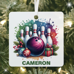Ornement En Métal Nom personnalisé du passionné de bowling de Noël
