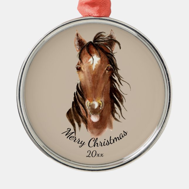 Ornement En Métal Nom personnalisé, Monogramme, Cheval d'aquarelle t (Devant)