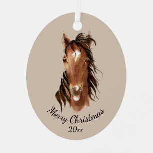 Ornement En Métal Nom personnalisé, Monogramme, Cheval d'aquarelle t