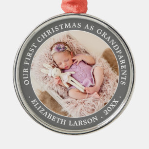 Ornement En Métal Nos premiers grands-parents de Noël Nom du bébé