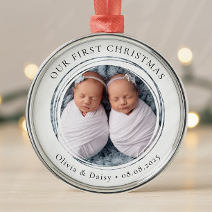 Ornement En Métal Nos premiers jumeaux de Noël Nouveau bébé photo Ke
