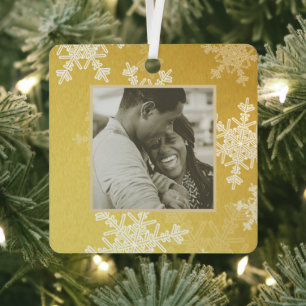 Ornement En Métal Nos premiers Snowflakes dorés de Noël minimalistes