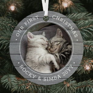 Ornement En Métal Notre 1er Noël 2 Animaux Photo Bois Faux Gris