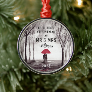 Ornement En Métal Notre premier couple d'amour rouge Noël