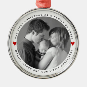 Ornement En Métal Notre premier Noël en famille coeur rouge photo M