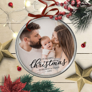 Ornement En Métal Notre premier Noël en tant que maman et papa bébé 