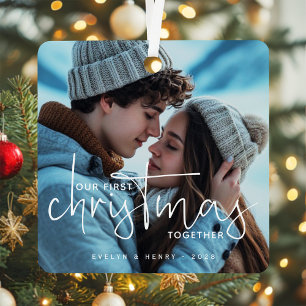 Ornement En Métal Notre Premier Noël Ensemble Nom de Photo de Couple