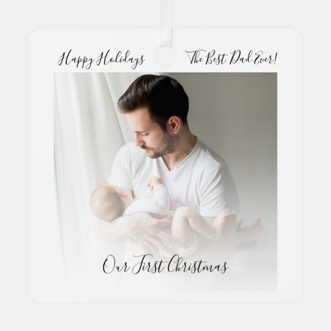 Ornement En Métal Notre premier Noël meilleur papa bébé photo (Recto)