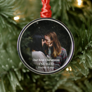 Ornement En Métal Notre première photo de couple de Noël engagée