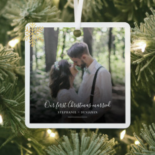 Ornement En Métal Notre Première Photo de Mariage de Noël