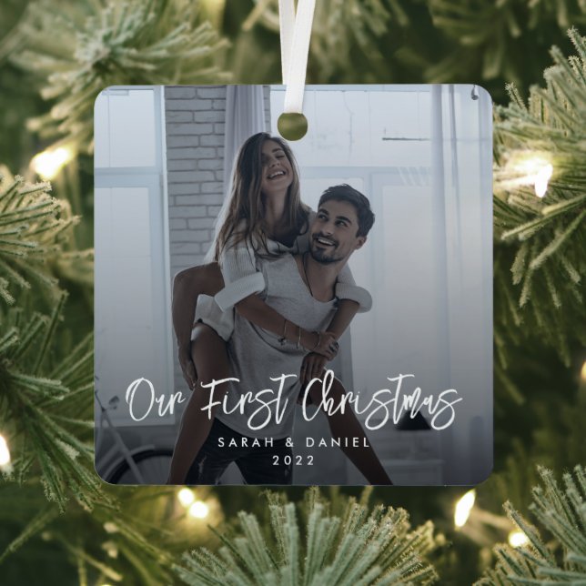 Ornement En Métal Notre première photo de Noël moderne minimal éléga (Insitu)