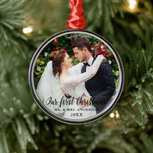 Ornement En Métal Notre première photo Mariage de Noël