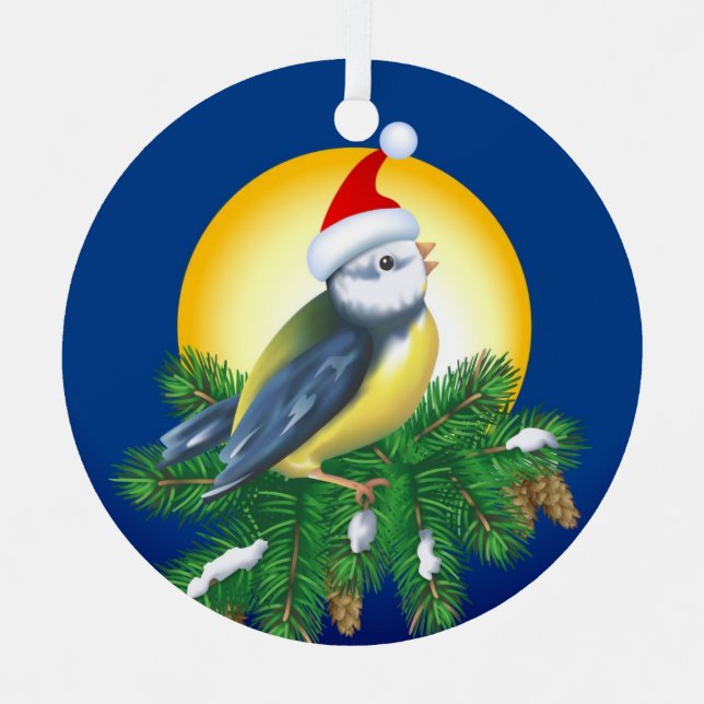 Ornement En Métal Oiseau à Santa Hat (Recto)
