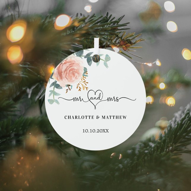 Ornement En Métal or rose vert fleuri m mme heart mariage (Créateur téléchargé)