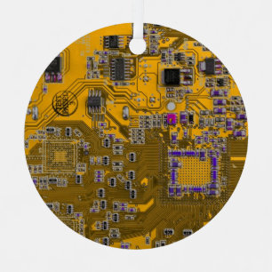 Ornement En Métal Ordinateur Geek Circuit Board Light Orange