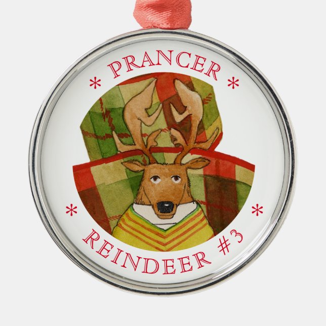 Ornement En Métal ORDINATEUR Ronde Premium PRANCER REINDEER (Devant)