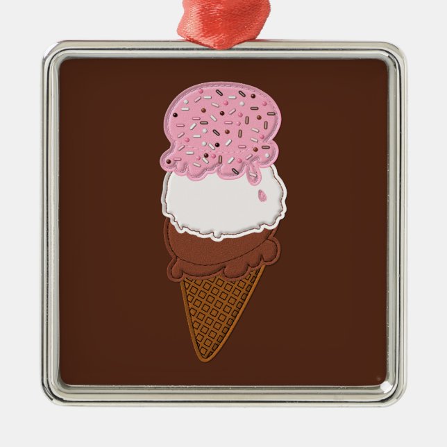 Ornement En Métal ORNAMENT À Glace-Crème-Cônes-2 Sq (Devant)