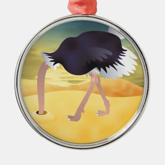 Ornement En Métal Ostrich Caricature Avec Tête Dans Le Sable (Devant)