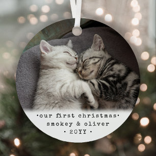 Ornement En Métal Our First Christmas 2 Cats or Any Pet Simple Photo