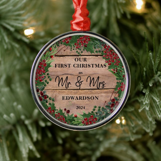 Ornement En Métal Our first Christmas M. et Mme Rustic wood Meta (Arbre)