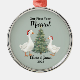 Ornement En Métal Our First Year Married Goose Custom Christmas