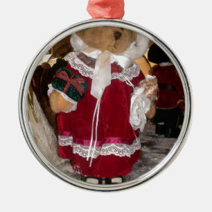 Ornement En Métal Ours de Noël victorien tenant une poupée vintage