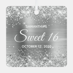 Ornement En Métal Pailleté Argent Ombré Foil Sweet 16