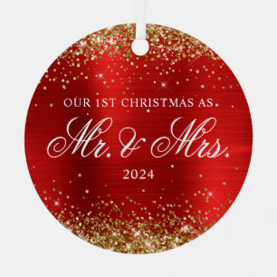 Ornement En Métal Paillettes dorées Notre 1er Noël Photo en feuille 