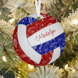 Ornement En Métal paislies plumes floral bleu rouge volleyball