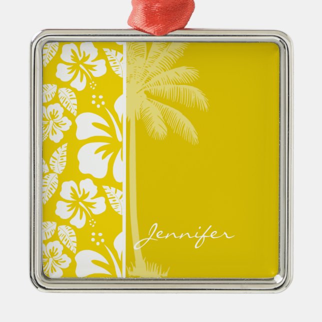 Ornement En Métal Palme tropicale hawaïenne jaune doré (Devant)