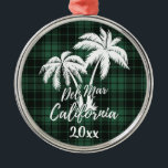 Ornement En Métal Palmier vert Plaid Del Mar California Beach<br><div class="desc">Del Mar California Beach Palm Tree Green Plaid Ornement</div>