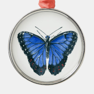 Ornement En Métal Papillon bleu Morpho aquarelle peinture