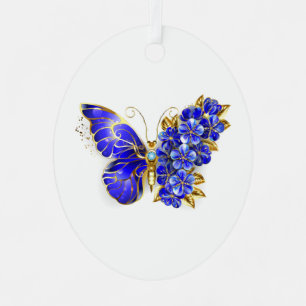 Ornement En Métal Papillon Saphir Fleur