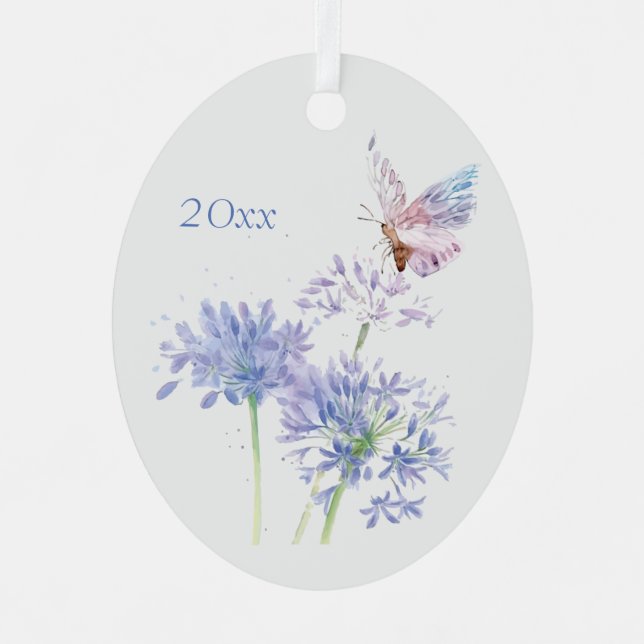 Ornement En Métal Papillon sur Fleurs de Jardin Floral Aquarelle Art (Recto)